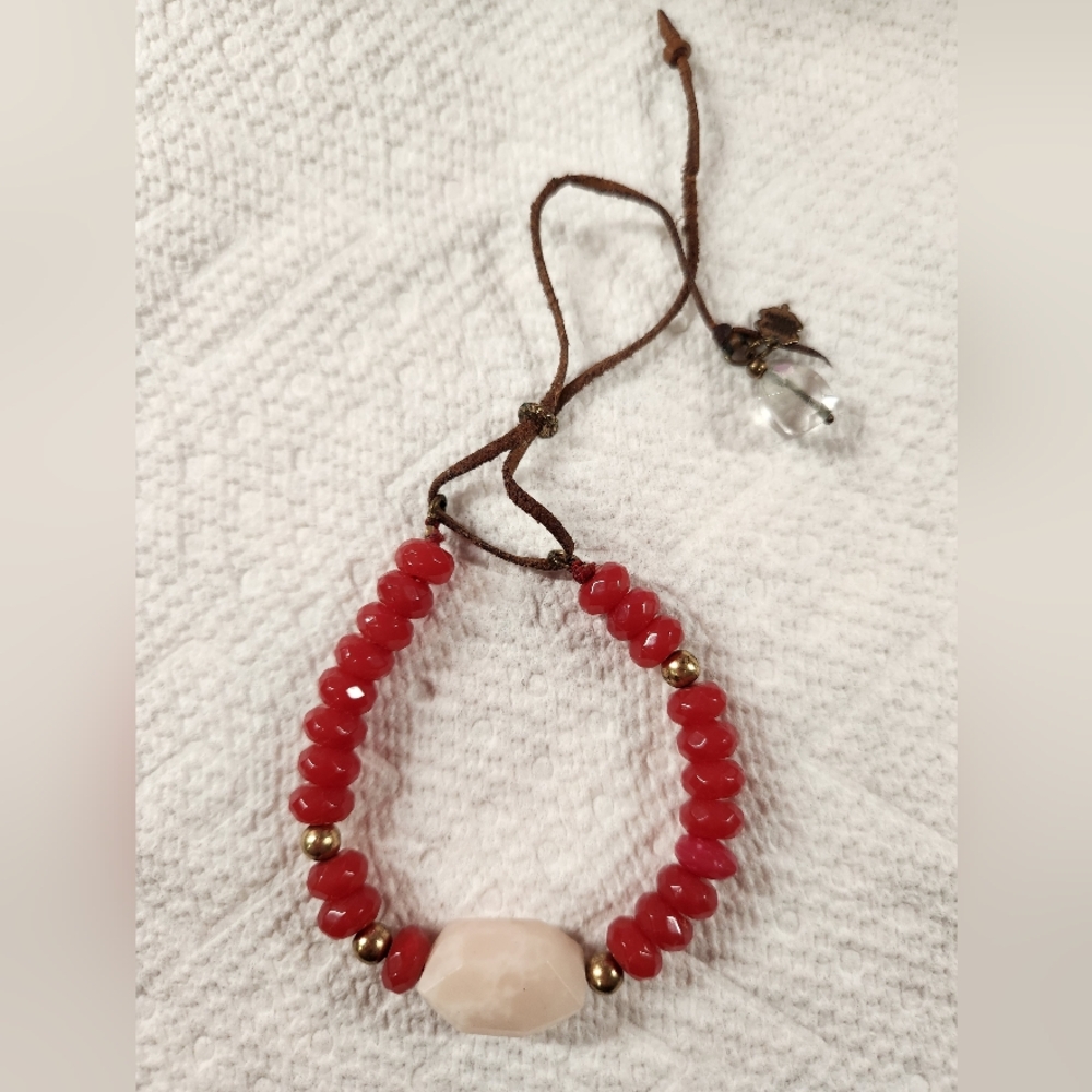 Lucky Brand Red and Gold Beaded Bracelet